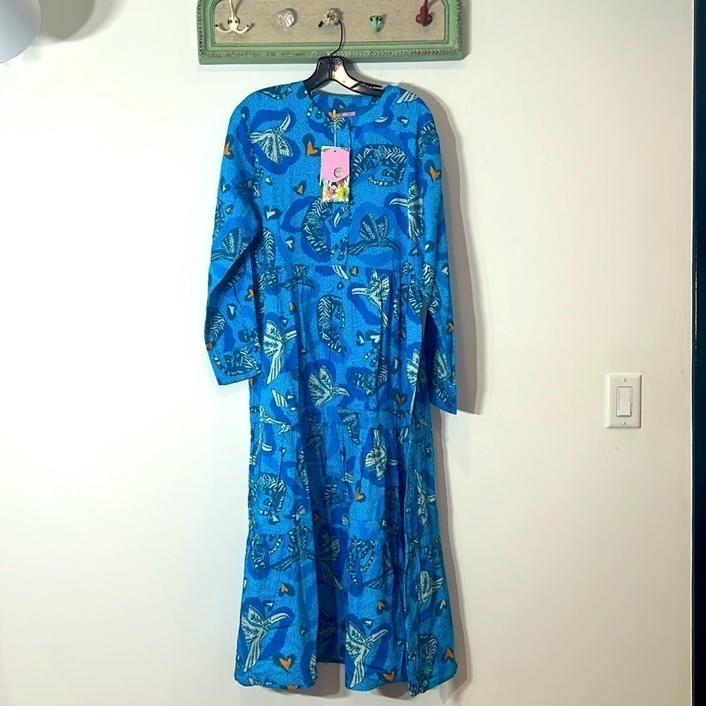 Brand new BRITTON COURT Jungle Safari blue print maxi DRESS size medium women’s